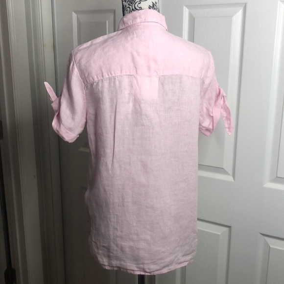 Cynthia Rowley Button Up Pink Linen Sleeve Tie New Retro - Picture 3 of 5